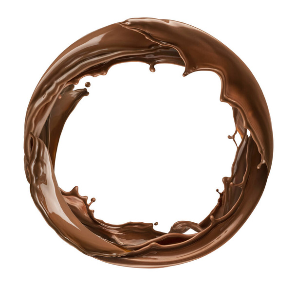 Cercle éclaboussure de chocolat isolé sur fond blanc - Photo, image