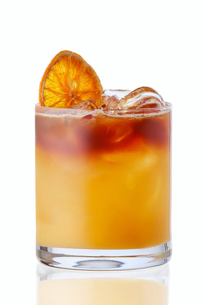 Cold refreshing lemonade with raspberries and orange isolated on white background - Photo, Image