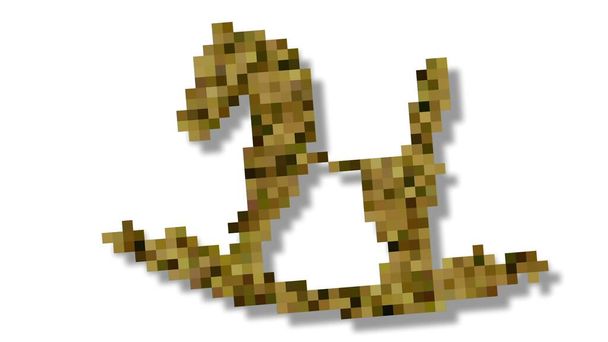 morphing de forma - voxels dinâmicos ilustração 3D de criança brinquedo cavalo de madeira - Foto, Imagem