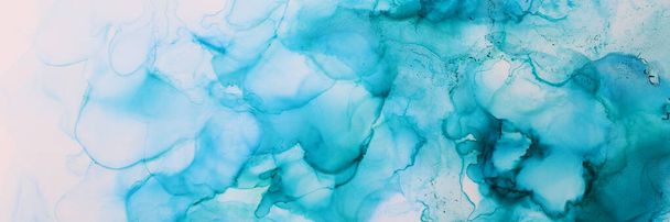 art photography of abstract fluid painting with alcohol ink, blue and green colors - Foto, Imagem