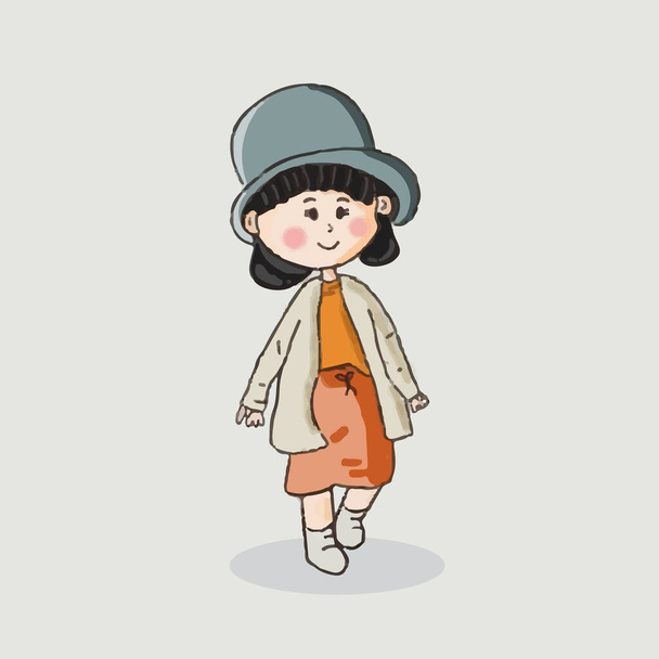 Cute Girl Vector de dibujos animados, Little Cute Girl Vector mascota - Vector, imagen