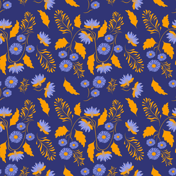 Folk floral art pattern. Flowers abstract surface design. Seamless pattern - Вектор,изображение
