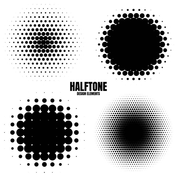 Κύκλος halftone στοιχεία σχεδιασμού με μαύρες κουκίδες απομονώνονται σε λευκό φόντο. Comic διακεκομμένη μοτίβοVector εικονογράφηση. - Διάνυσμα, εικόνα