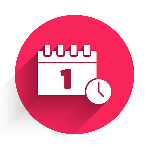 White Calendar with first september date icon isolated with long shadow. September 1. Date and time, day, month. Holiday. Red circle button. Vector. - Vector, Image