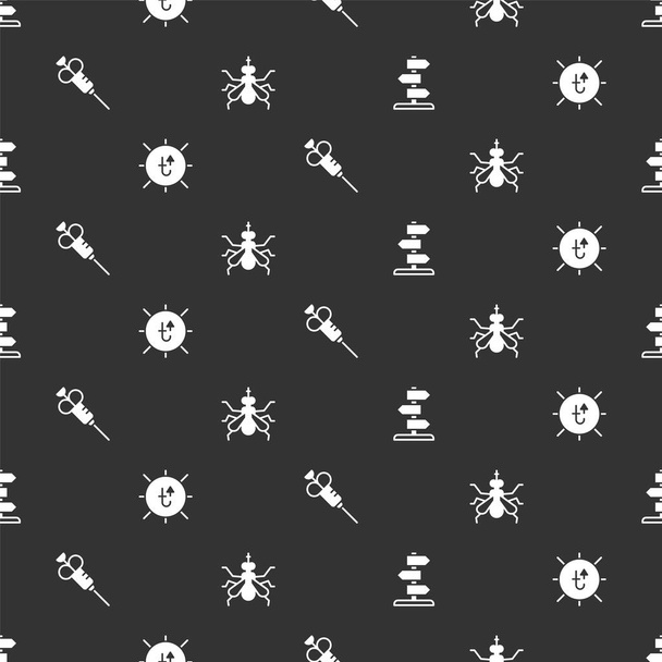 Set Road traffic sign, Sun, Syringe and Mosquito on seamless pattern. Vector - Vector, Image