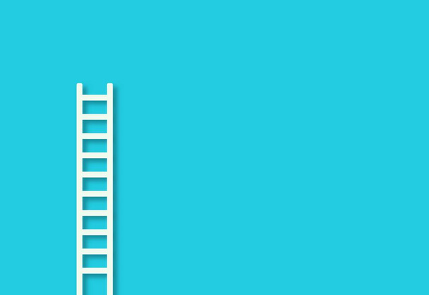 White ladder leaning against pastel blue wall minimal career, opportunity or goal concept - Foto, afbeelding