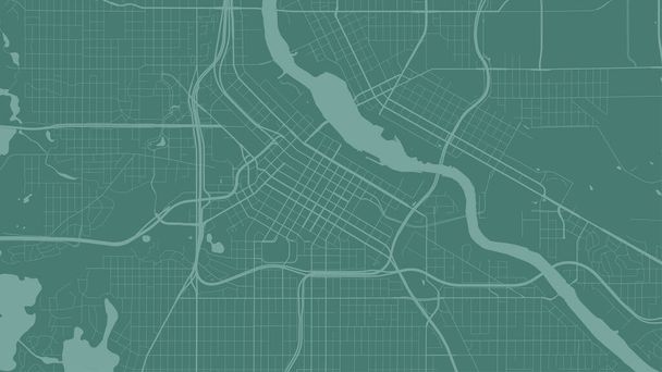 Green Minneapolis mapa de fondo del vector de área de la ciudad, calles y cartografía del agua ilustración. proporción de pantalla ancha, plano digital diseño streetmap. - Vector, Imagen