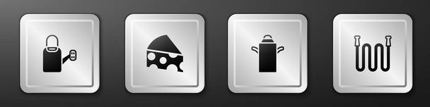 Set Zavlažovací plechovka, Sýr, Plechovka kontejner pro mléko a zahradní hadice ikona. Stříbrný knoflík. Vektor - Vektor, obrázek