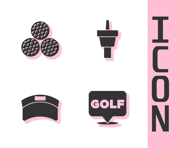 Set Golf label, ball, Sun visor cap and tee icon. Vector - Vector, Image
