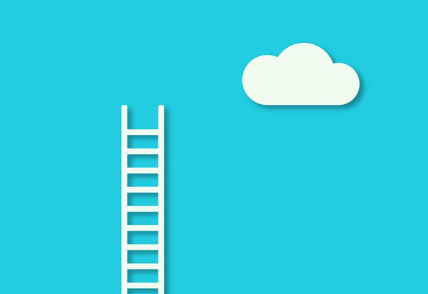 White ladder leaning against pastel blue wall minimal career, opportunity or goal concept - Photo, Image