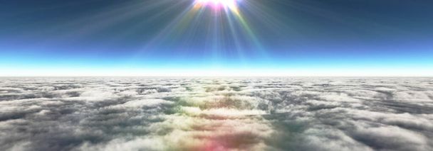 Pilvien yläpuolella auringonsäde, 3d renderöinti kuva - Valokuva, kuva