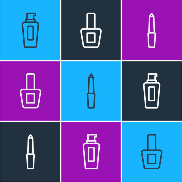 Set line Flasche Shampoo, Nagelfeile und Lack Flasche Symbol. Vektor - Vektor, Bild