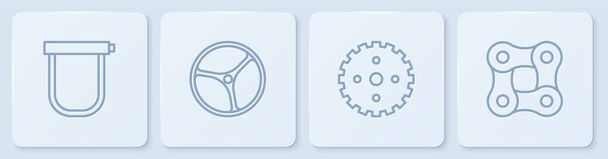 Встановити лінію Велосипедний замок, зірочка, колесо і ланцюг. Біла квадратна кнопка. Векторні
 - Вектор, зображення