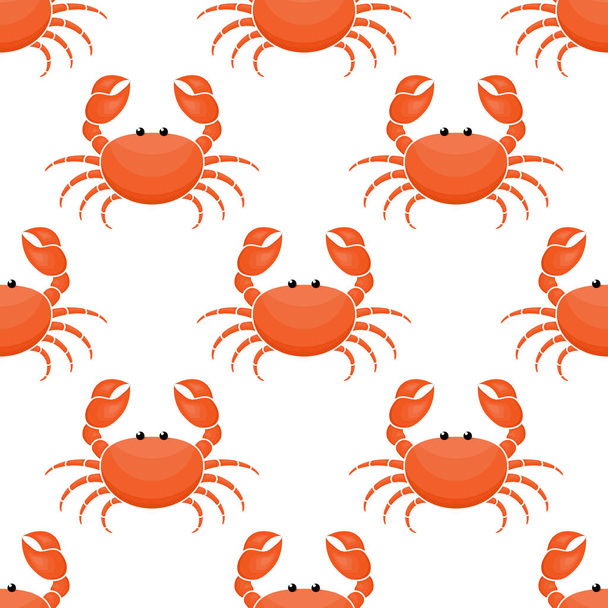 Crab fundo padrão bonito. Padrão sem emenda de frutos do mar. Ilustração subaquática vetorial sobre branco - Vetor, Imagem