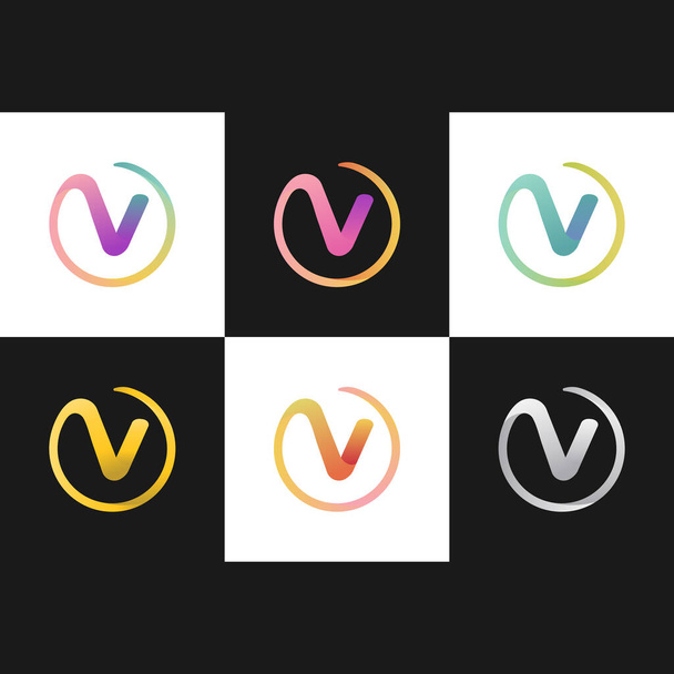 Litera V początkowe logo w okręgu. Logo początkowe v litera w kole wektor szablon marki znak identyfikacyjny zestaw kolekcji - Wektor, obraz