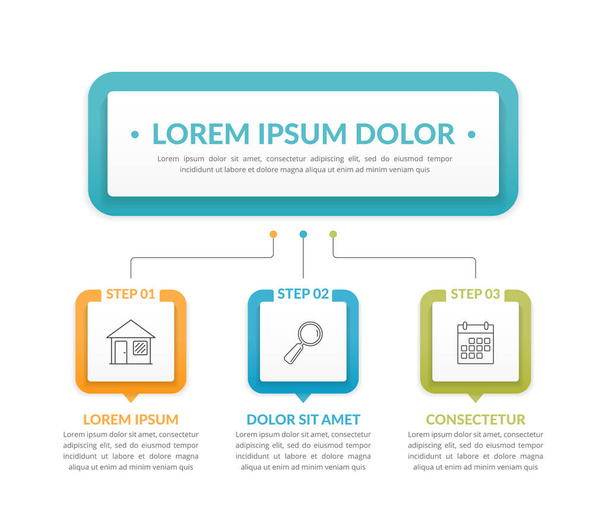 Infographic template with main idea and 3 steps or options, workflow, process chart, vector eps10 illustration - Vektor, Bild