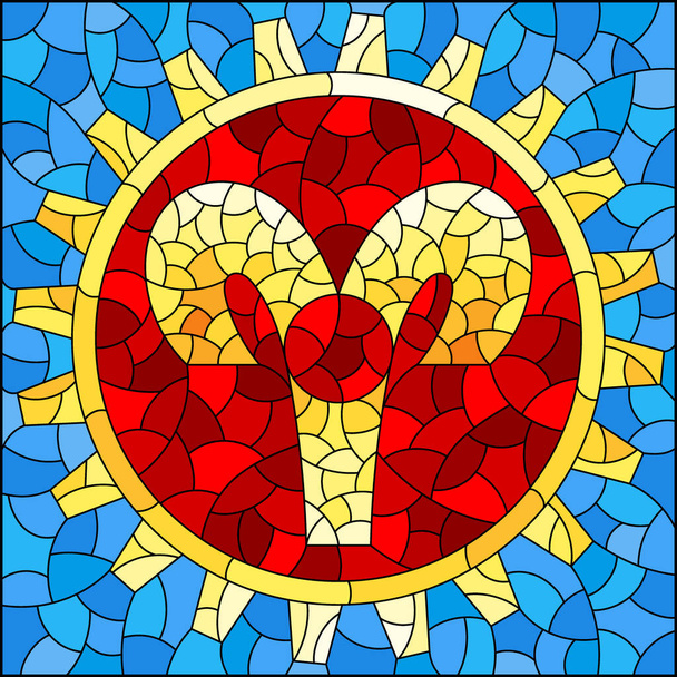 Illustratie in de stijl van een glas-in-loodraam met een illustratie van het stoom punk teken van de aries horoscoop - Vector, afbeelding