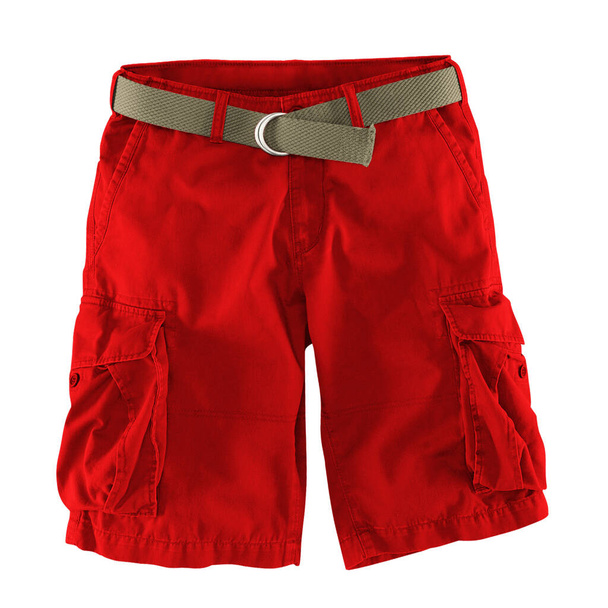 Add your logo design into this Front View Fantastic Men's Shorts Mockup In Fiery Red Color as much as you like, you can customize everything you like. - Fotó, kép