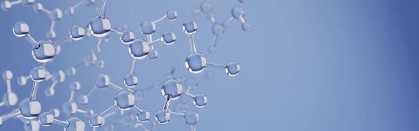 Μόρια νερού με copyspace. Επιστήμη ή ιατρικό υπόβαθρο με μόρια και άτομα. 3d απόδοση - Φωτογραφία, εικόνα