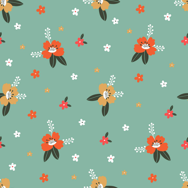 Motif vectoriel sans couture avec des fleurs rose et orange abstraites sur un fond turquoise. Texture florale créative. Idéal pour tissu, textile et design - Vecteur, image