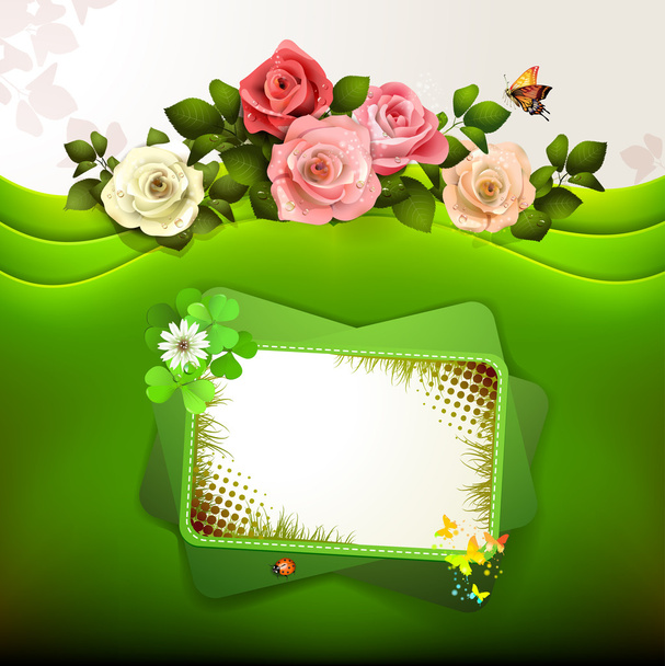 Green background with roses - Vektor, kép