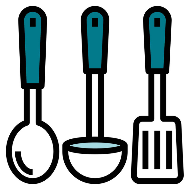 κουζίνα μαγειρέματος κουτάλες εικονίδιο σε γεμιστό περίγραμμα στυλ - Διάνυσμα, εικόνα