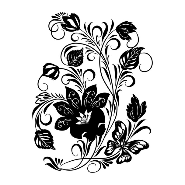 Black floral ornament on white background - Вектор, зображення