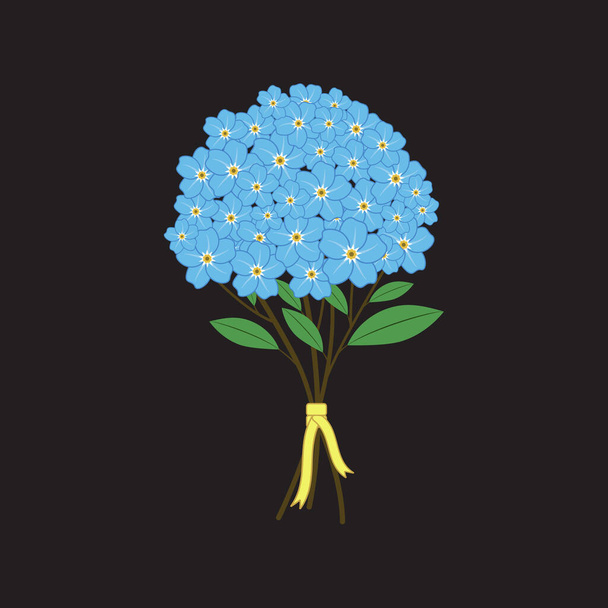 Vektorstrauß blauer Blumen isoliert auf dunklem Hintergrund. - Vektor, Bild