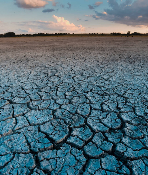 Broken dry soil in a Pampas lagoon, La Pampa province, Patagonia, Argentina. - Photo, Image