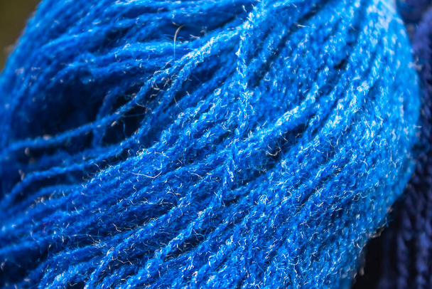 closeup blue threads background texture - Фото, изображение
