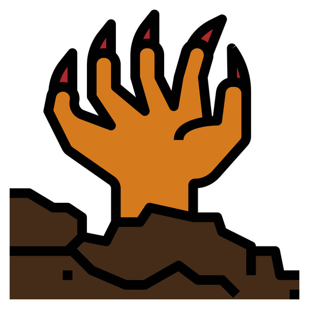 malvado icono de la mano de Halloween en estilo de contorno lleno - Vector, Imagen