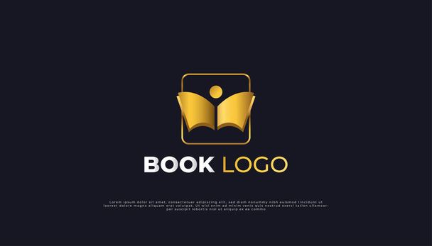 Logotipo de Libro con Sol en Gradiente de Oro de Lujo Utilizable para Negocios y Educación Logos - Vector, Imagen