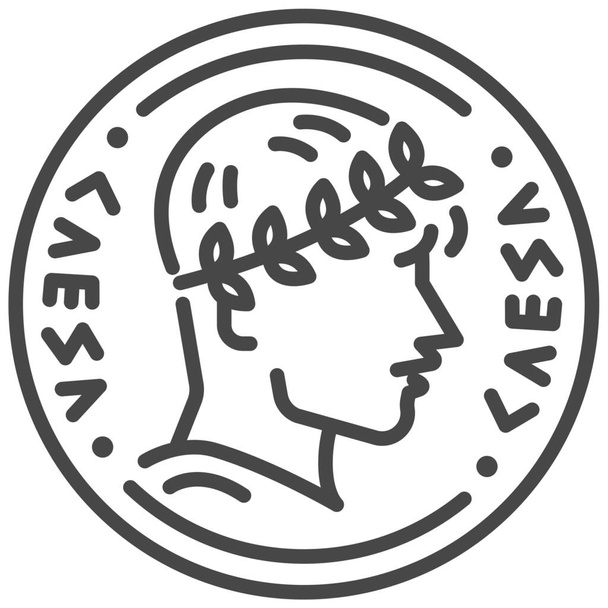 αρχαίο νόμισμα του Καίσαρα εικονίδιο σε στυλ περίγραμμα - Διάνυσμα, εικόνα