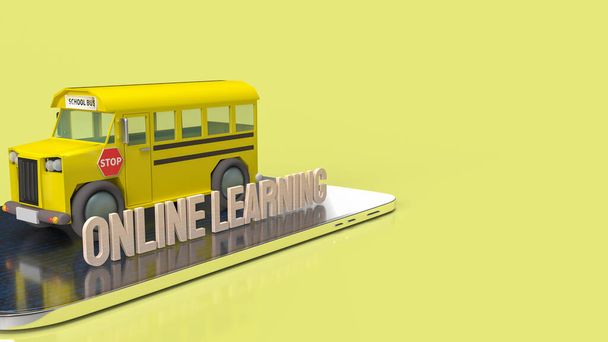 školní autobus a tablet pro online učení nebo e-learning koncept 3d vykreslování. - Fotografie, Obrázek