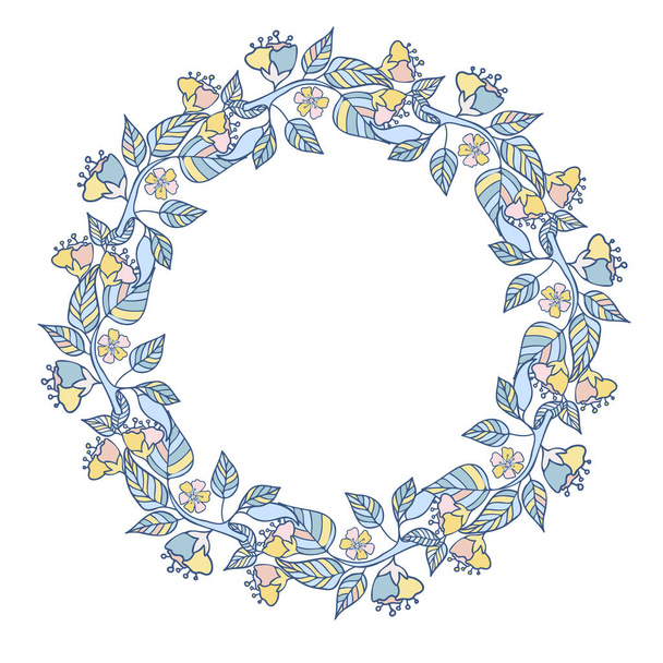 Vettoriale ornamentale isolato floreale vignetta disegno botanico ghirlanda di camomille nei toni pastello - Vettoriali, immagini
