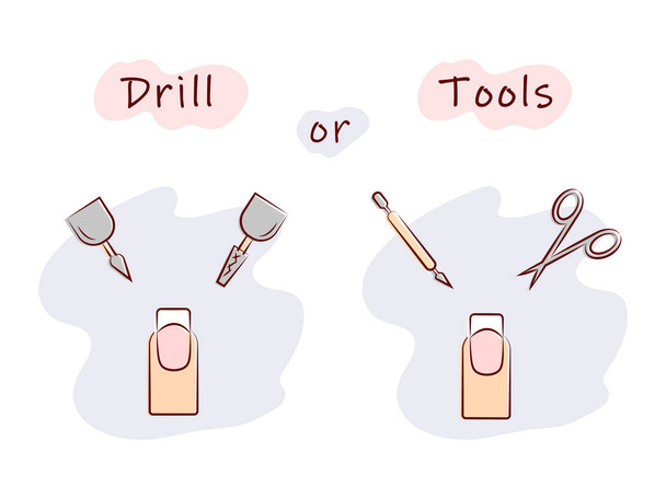 Vector illustration Types of manicure Drill or Tools - Vector, Image
