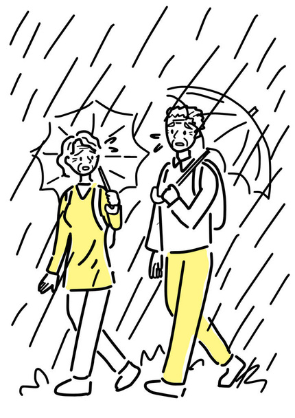 Elderly couple evacuating in a storm - Vector, Image