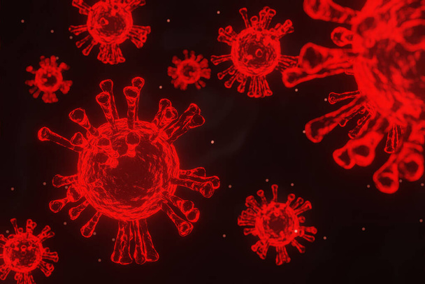 Концепция борьбы с вирусом COVID 19. Вспышка коронавируса и коронавирусы на фоне гриппа. 3D рендеринг. - Фото, изображение