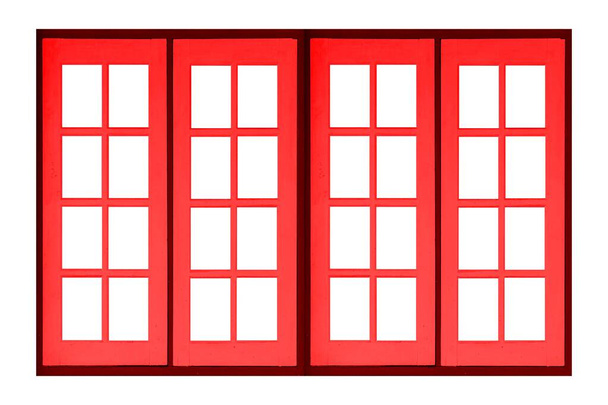 Vintage κόκκινο ζωγραφισμένο ξύλινο πλαίσιο παράθυρο απομονώνονται σε λευκό φόντο - Φωτογραφία, εικόνα