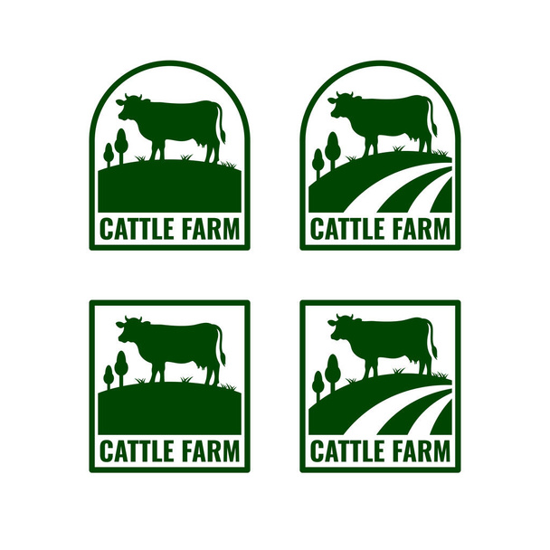 Ensemble de conception de modèle de logo de ferme bovine. - Vecteur, image