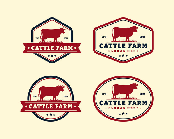 Conjunto de projeto de modelo de logotipo de fazenda de gado. Vintage preto angus emblema vetor. - Vetor, Imagem