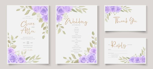 Conjunto de elegante plantilla de tarjeta de boda con decoración floral dibujada a mano - Vector, imagen