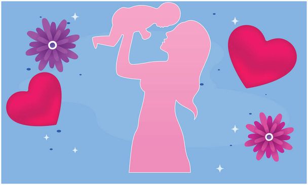 art of mother playing with her kid on heart shape background - Vector, Image