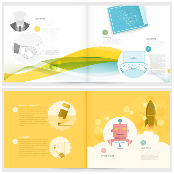 brosúra design sablon, üzleti koncepció ikonok - Vektor, kép