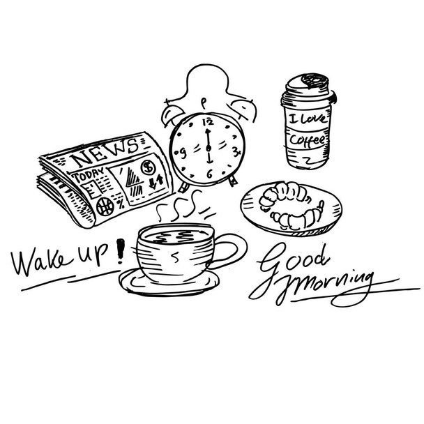 Wach auf, Guten Morgen, Doodle-Sketch - Vektor, Bild