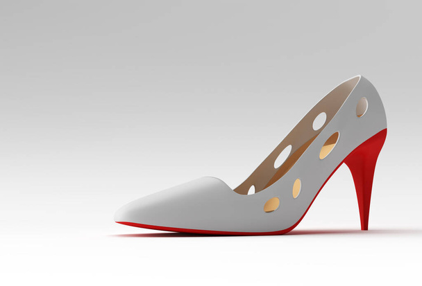 3Dレンダリング色の背景に高い丘のスタイリッシュな古典的な女性の靴. - 写真・画像
