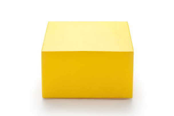 Yellow paper box isolated on white background - Photo, Image