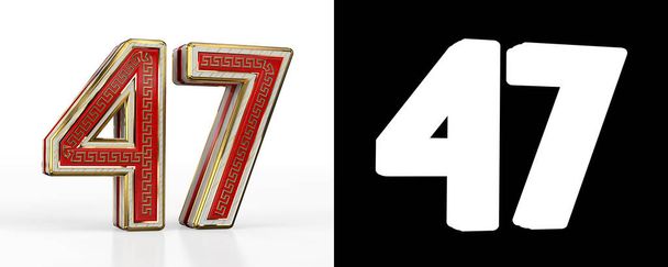 Número quarenta e sete (número 47) com listra transparente vermelha sobre fundo branco, com canal alfa. Ilustração 3D - Foto, Imagem