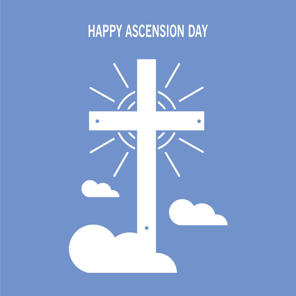 illustrazione del giorno dell'Ascensione felice di Gesù Cristo, con la croce e Gesù Cristo che sta ascendendo al cielo. Stile di progettazione vettoriale piatto. - Vettoriali, immagini