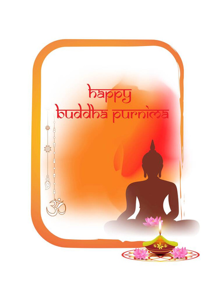 Индийский фестиваль Будды Пурнимы с текстом, иллюстрация показывает Будду сидящим и поглощенным медитацией - Вектор,изображение